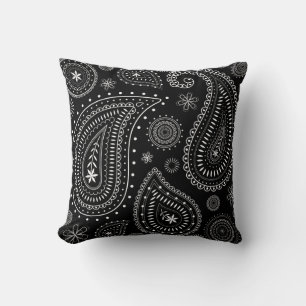 Elegant Black and White Paisley – Retro Eastern Cushion