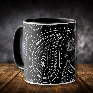 Elegant Black and White Paisley – Retro Eastern Mug