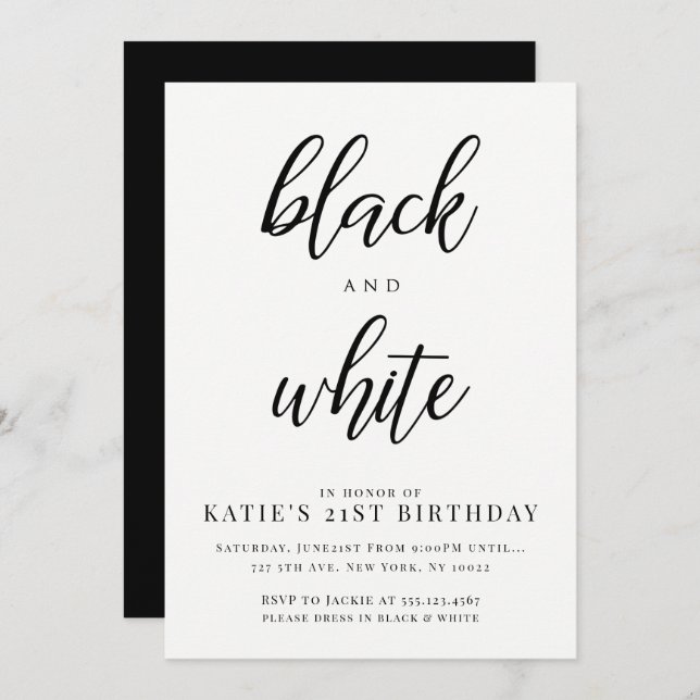 Elegant Black and White Party Invitations (Front/Back)