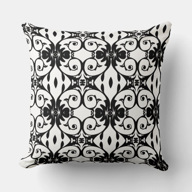 Elegant Black and White Pattern Throw Pillow (Front)