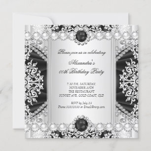 Elegant Black And White Pearl Birthday Party Invitation