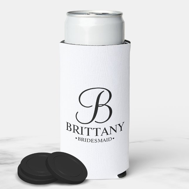 Elegant Black and White Personalised Bridesmaid Ca Seltzer Can Cooler (Creator Uploaded)