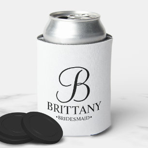 Elegant Black and White Personalised Bridesmaid Can Cooler