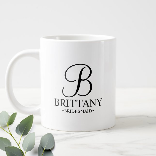 Elegant Black and White Personalised Bridesmaid Co Large Coffee Mug (Creator Uploaded)