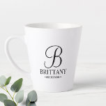 Elegant Black and White Personalised Bridesmaid Co Latte Mug<br><div class="desc">Elegant Black and White Personalised Bridesmaid Gifts
featuring personalised monogram in elegant script font style with bridesmaid's name and title in classic serif font style.

Also perfect for Maid of Honour,  Flower Girl,  Mother of the Bride and more.</div>