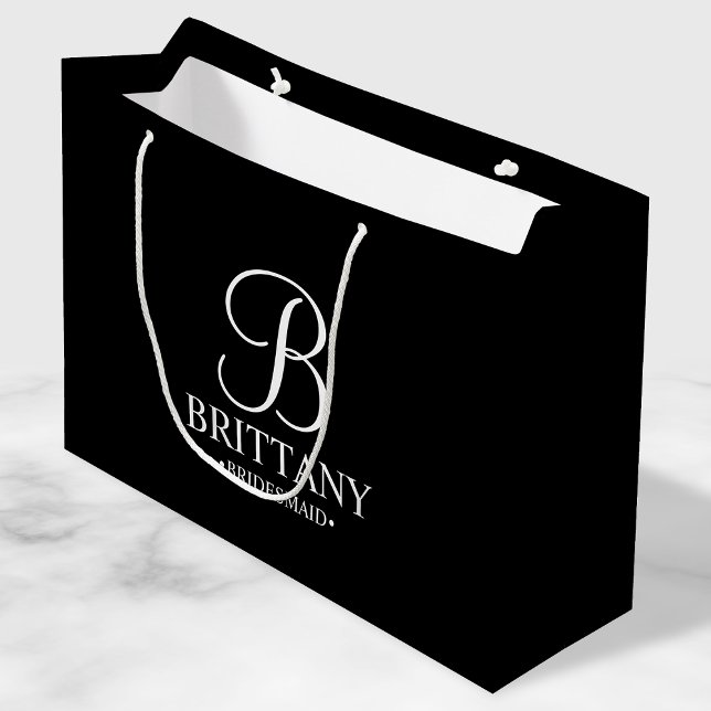 Elegant Black and White Personalised Bridesmaid Large Gift Bag (Creator Uploaded)