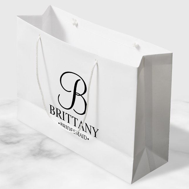 Elegant Black and White Personalised Bridesmaid Large Gift Bag (Creator Uploaded)