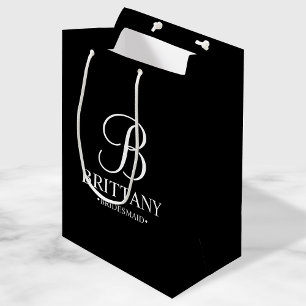 Elegant Black and White Personalised Bridesmaid Medium Gift Bag