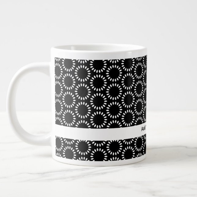 Elegant Black and White Petal Mandala Pattern Large Coffee Mug (Left)
