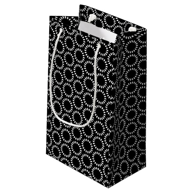 Elegant Black and White Petal Mandala Pattern Small Gift Bag (Back Angled)