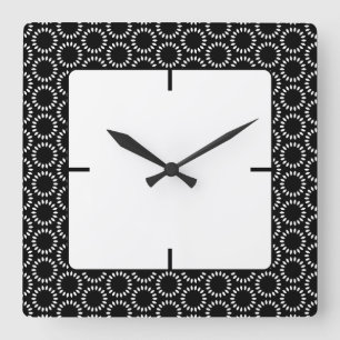 Elegant Black and White Petal Mandala Pattern Square Wall Clock