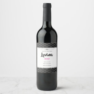 Elegant Black and White Petal Mandala Pattern Wine Label