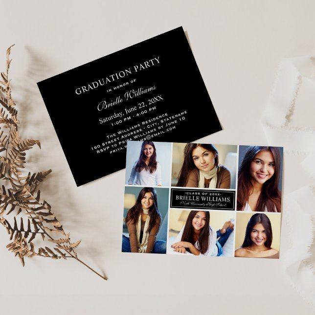 Elegant Black and White Photo Collage Graduation Invitation (Creator Uploaded)