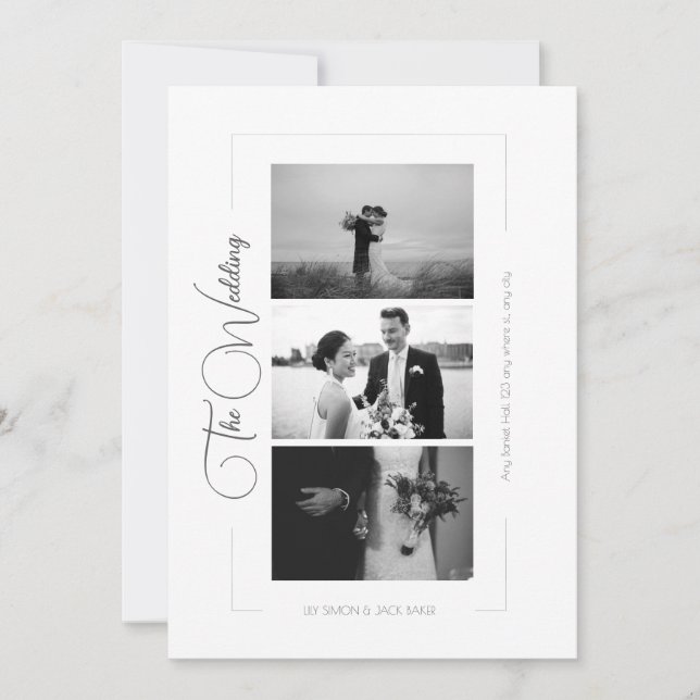 Elegant Black and White Photo Collage Wedding Invitation (Front)