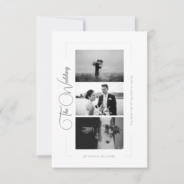 Elegant Black and White Photo Collage Wedding RSVP Card (Front)