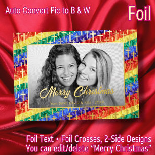 Elegant Black and White Photo Gay Pride Gold Cross