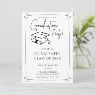 Elegant  Black and White  Photo Graduation Party Invitation