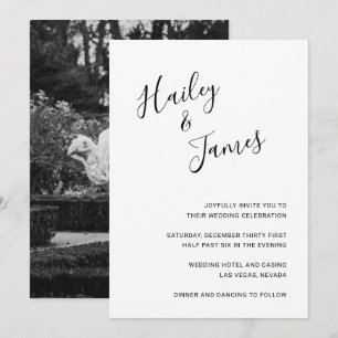 Elegant Black and White Photo Modern Wedding Invitation