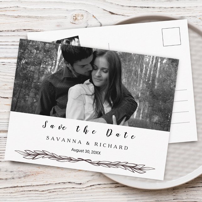 Elegant Black and White Photo Save the Date Announcement Postcard (Elegant Black and White Photo Save the Date Announcement Postcard)