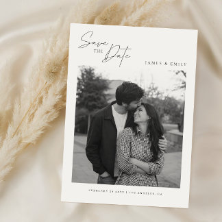 Elegant Black and White Photo Wedding Save The Date