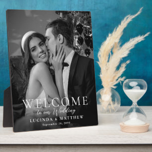 Elegant Black and White Photo Wedding Welcome Plaque