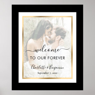 Elegant Black and White Photo Wedding Welcome Sign