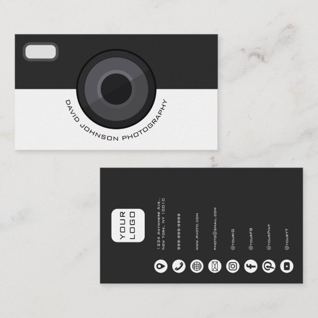 Elegant Black and White Photographer Business Card (Front/Back)
