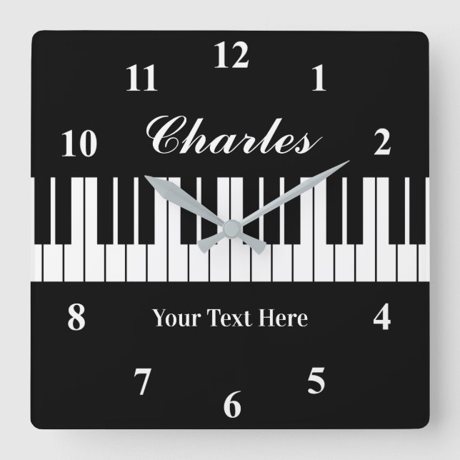 Elegant black and white piano key custom square wall clock (Front)