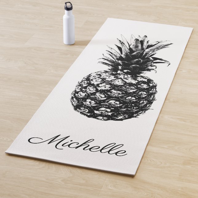Elegant black and white Pineapple Custom Yoga Mat (In Situ)