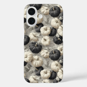 Elegant Black and White Pumpkins iPhone 16 Case