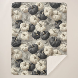 Elegant Black and White Pumpkins Sherpa Blanket