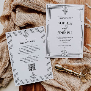 Elegant Black and White QR Code All in One Wedding Invitation