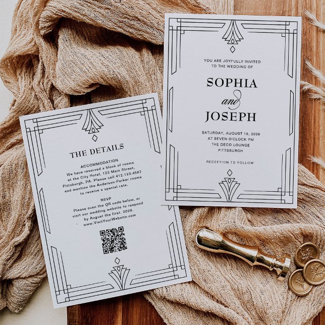 Elegant Black and White QR Code All in One Wedding Invitation (Creator Uploaded)