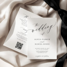 Elegant black and white QR code details wedding