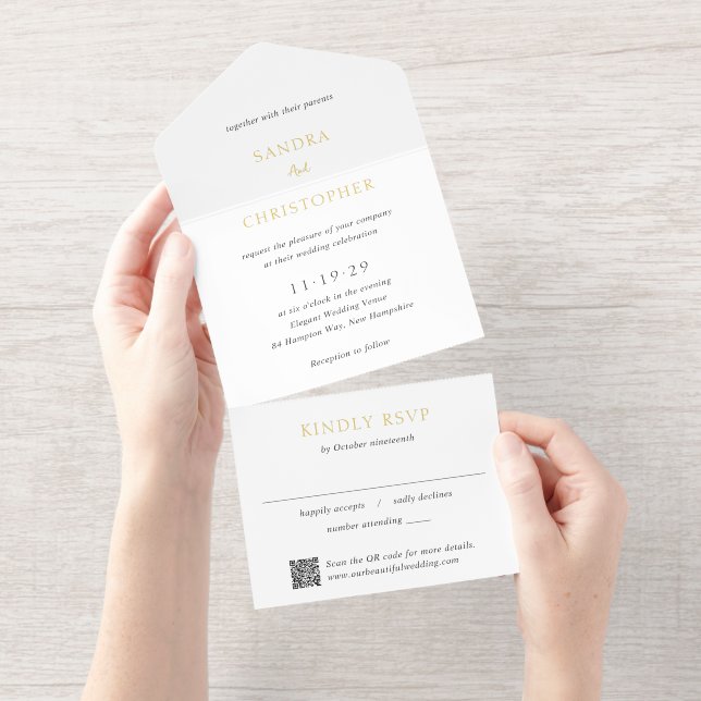 Elegant Black and White QR Code Modern Wedding All In One Invitation (Tearaway)