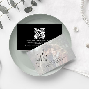 Elegant Black and White QR Code Photo RSVP Online Enclosure Card