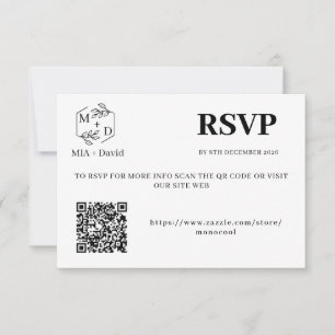 Elegant Black and White Qr Code Wedding Monogram RSVP Card