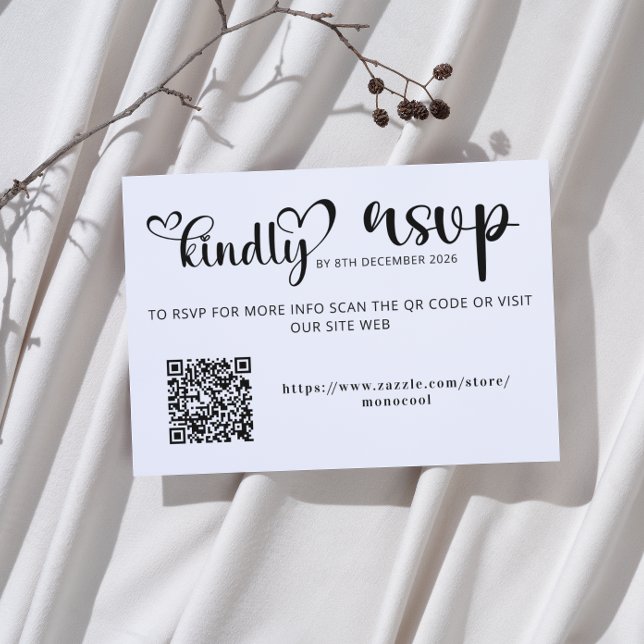 Elegant Black and White Qr Code Wedding Replay RSVP Card (love and thanks wedding qr code RSVP capture the love stationery elegant hand lettered typography )
