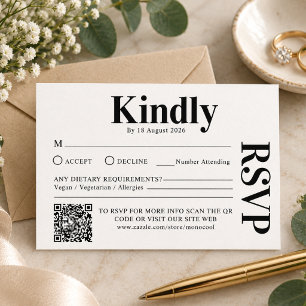 Elegant Black and White Qr Code Wedding Replay RSVP Card