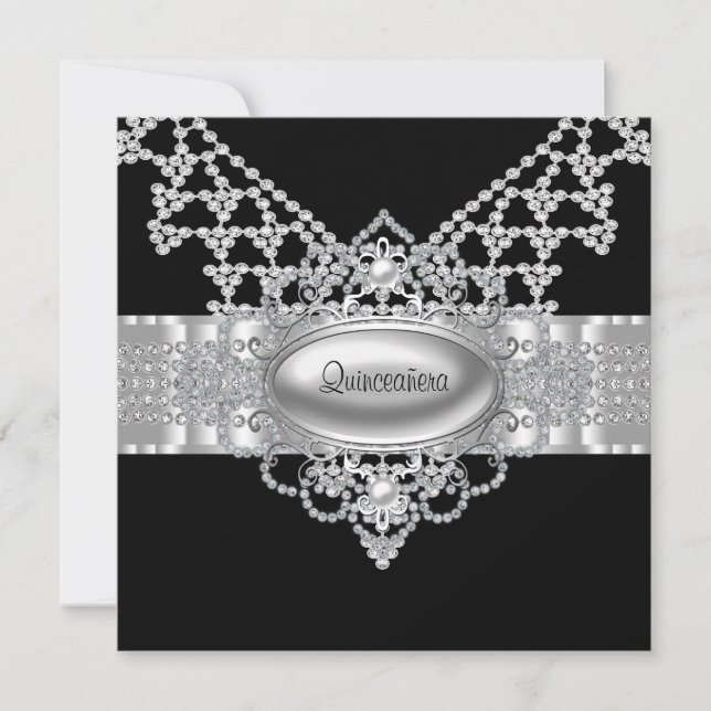 Elegant Black and White Quinceanera Invitations (Front)