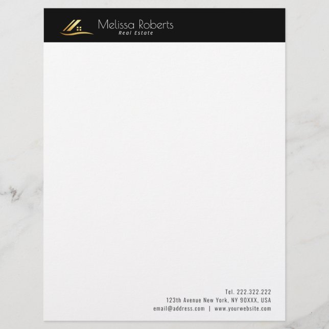 elegant black and white real estate business custom letterhead (Front)