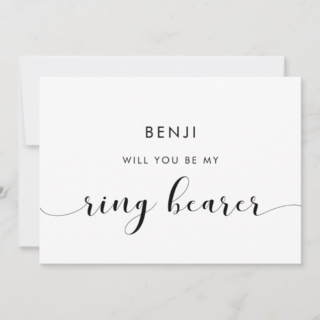 Elegant Black and White Ring Bearer proposal card (Front)