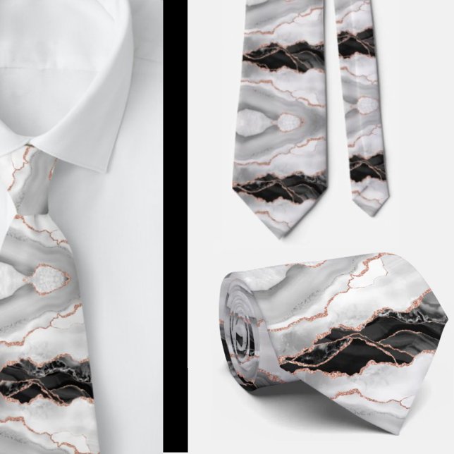 Elegant Black and White Rose Gold Glitter Marble Tie (Creator Uploaded)
