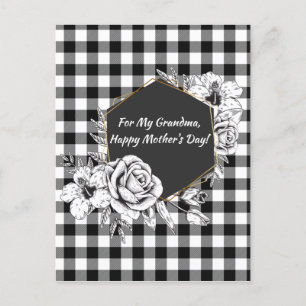 Elegant Black and White Rose Grandma Mothers Day Holiday Postcard