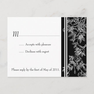 Elegant Black and White Rose RSVP Postcard
