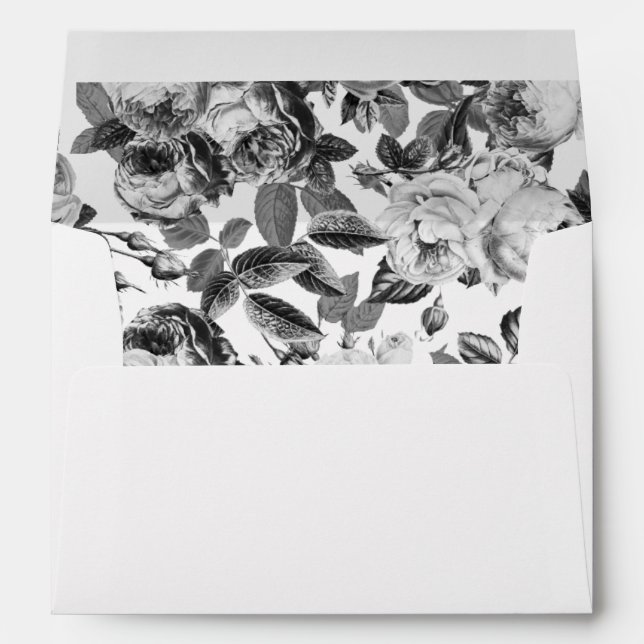 Elegant Black and White Roses Wedding  Envelope (Back (Bottom))