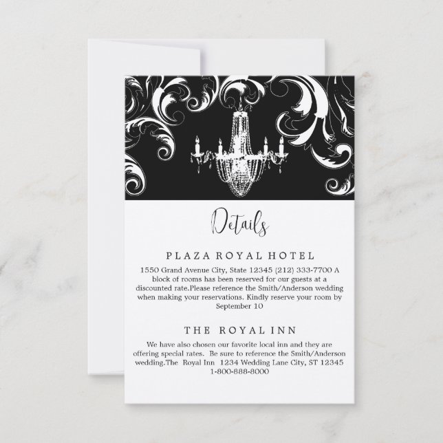 Elegant Black and White Royal Swirl Enclosure Card (Front)