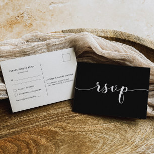 Elegant Black and White RSVP Postcard