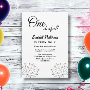 Elegant Black And White Rustic Fall 1st Birthday Invitation