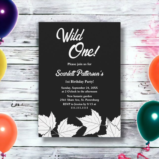 Elegant Black And White Rustic Fall 1st Birthday Invitation (Creator Uploaded)